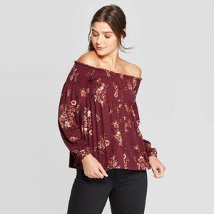 Women's Floral Long Sleeve Off the Shoulder Top